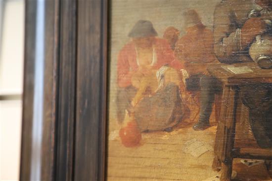 Attributed to Jan Jansz Buesem (Dutch, 1600-c.1649) Revellers in a tavern 11 x 16.5in.